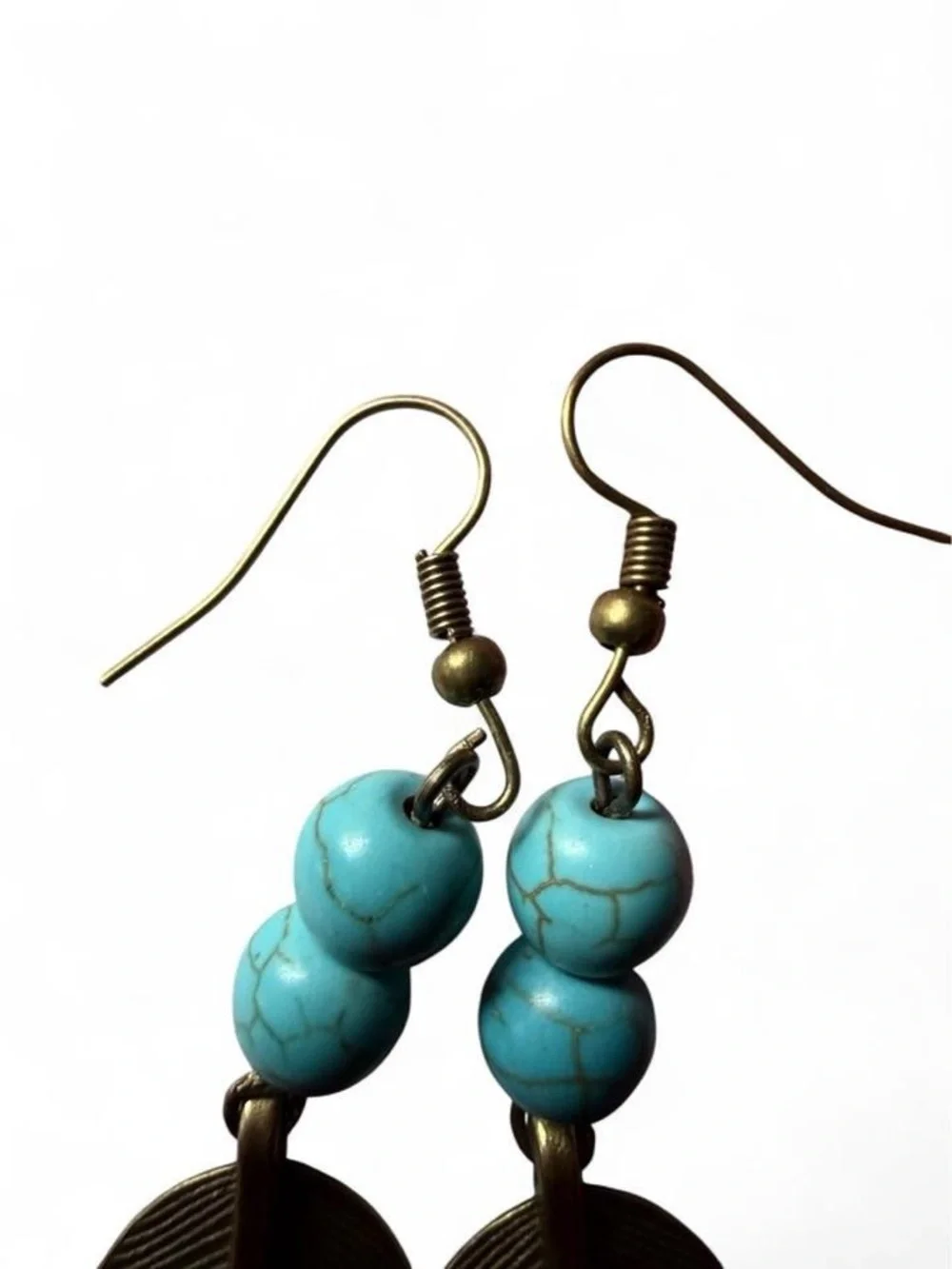 Boutique Handmade Turquoise Feather Boho Statement Earrings - NEW - Picture 5 of 5